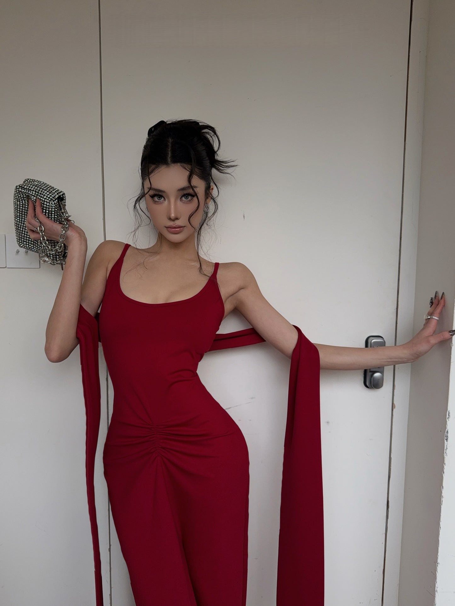 Red Sheath Sexy Prom Dress U Neck Evening Dress P419