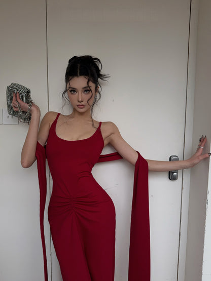 Red Sheath Sexy Prom Dress U Neck Evening Dress P419