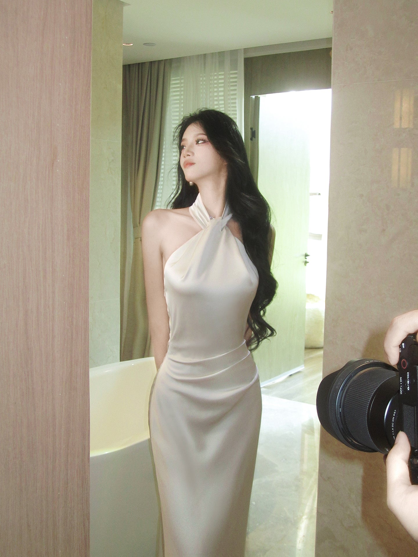 Halter Mermaid Simple Wedding Dress Satin Evening Dress P42