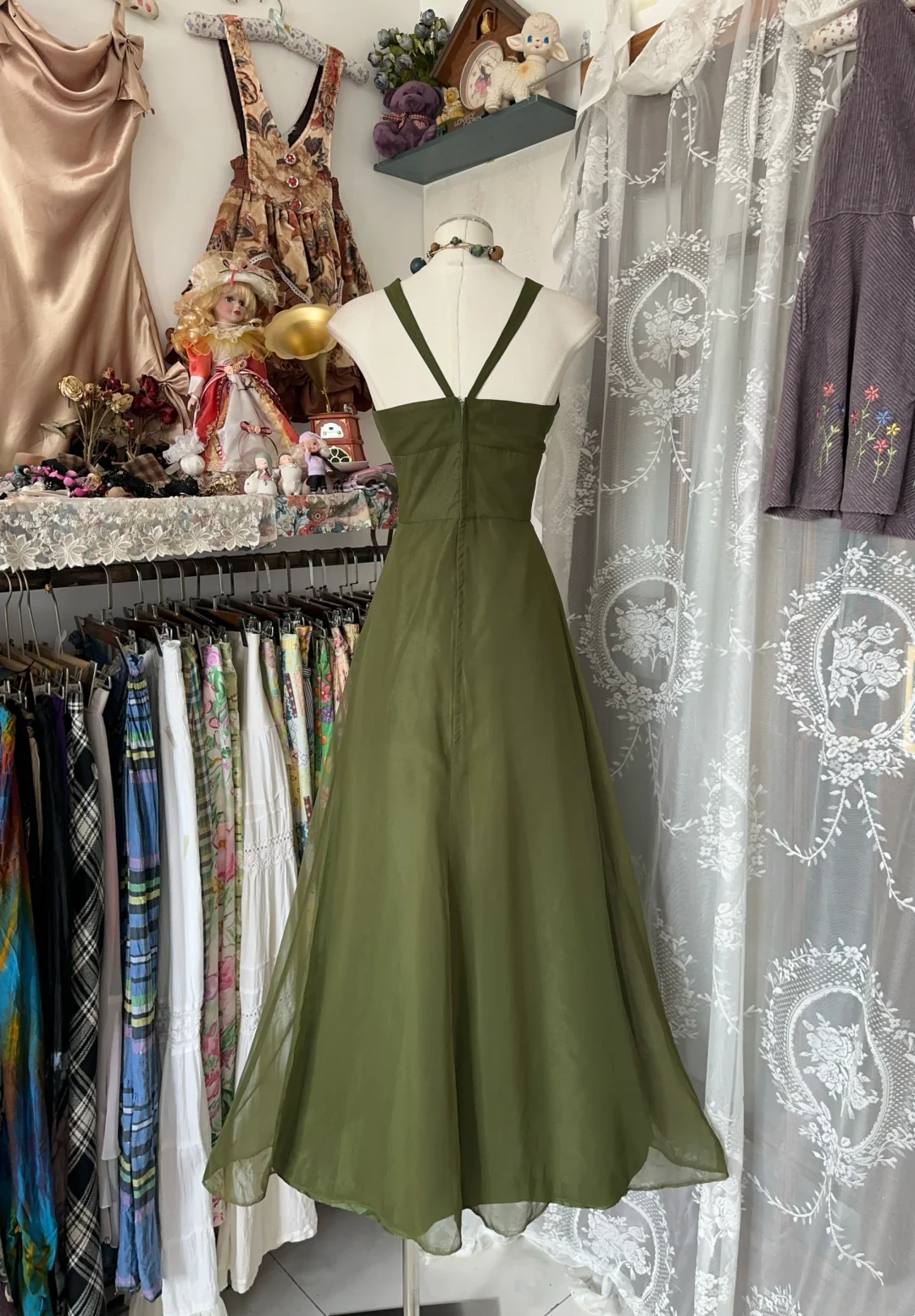 Emerald Green A Line Chiffon Formal Dress V Neck Wedding Guest Dress  P423