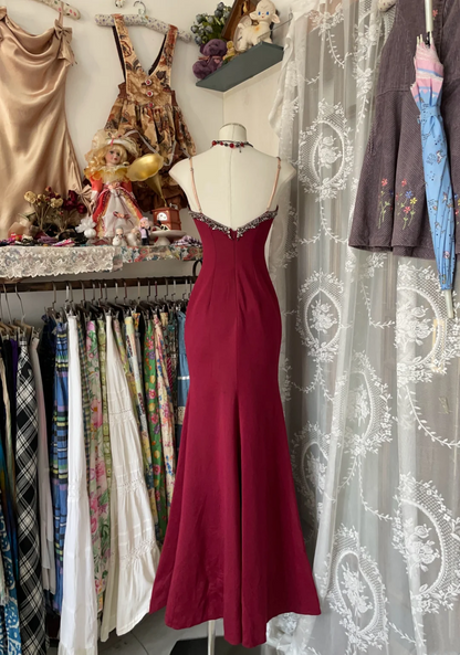 Burgundy Mermaid Lace Prom Dress Formal Evening Dress  P425
