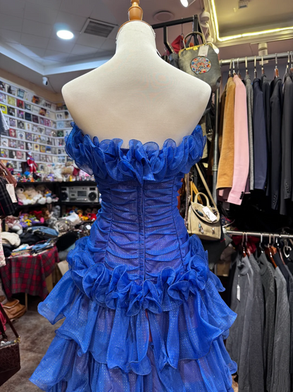 Ruffled Royal Blue Birthday Dress Layered Prom Dress  P428