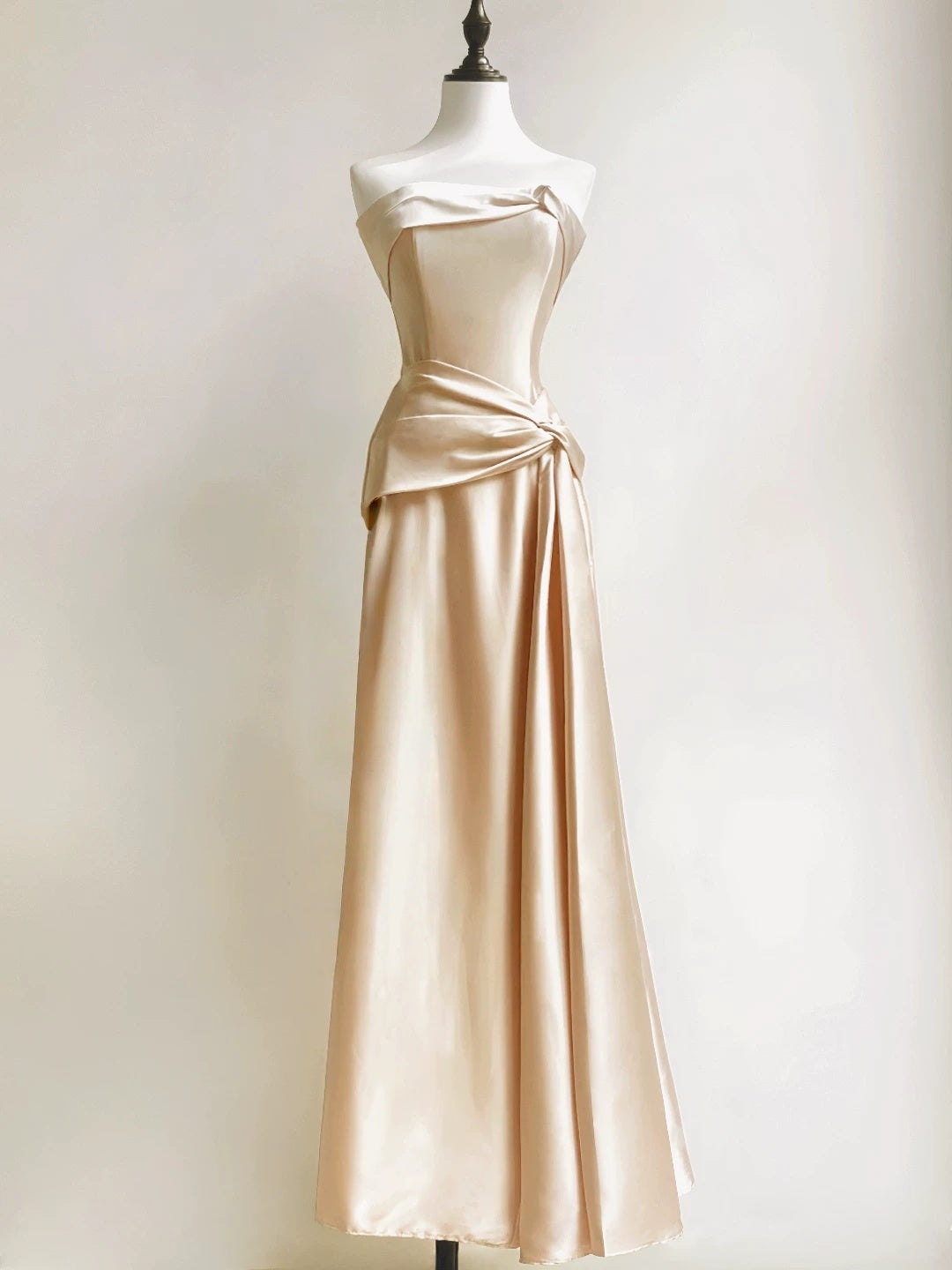 Strapless Satin Prom Dress Champagne Formal Dress Evening Gown P429