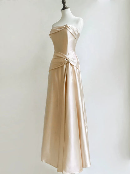 Strapless Satin Prom Dress Champagne Formal Dress Evening Gown P429