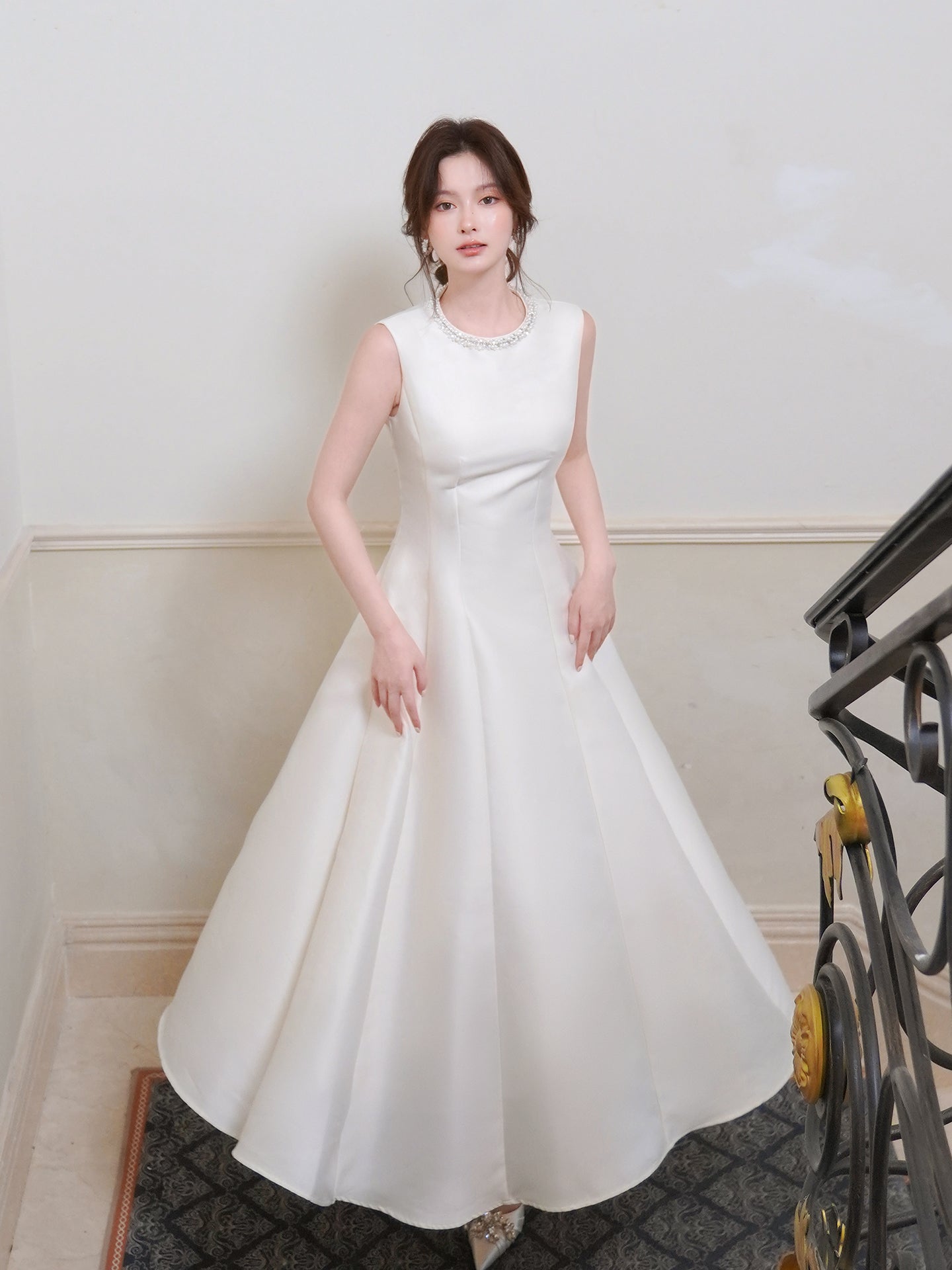 Beaded  Round Neck Satin Birthday Dress  Evening Dress P43