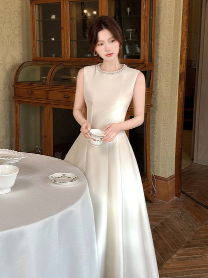 Beaded  Round Neck Satin Birthday Dress  Evening Dress P43