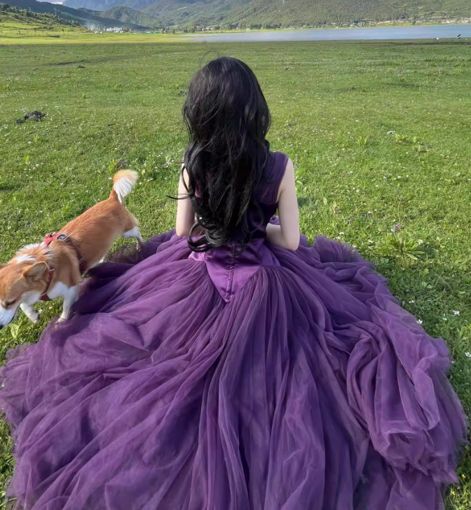Off The Shoulder Tulle Prom Dress Purple Formal Gown Princess Birthday Dress P430
