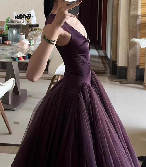 Off The Shoulder Tulle Prom Dress Purple Formal Gown Princess Birthday Dress P430