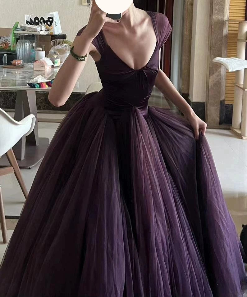 Off The Shoulder Tulle Prom Dress Purple Formal Gown Princess Birthday Dress P430