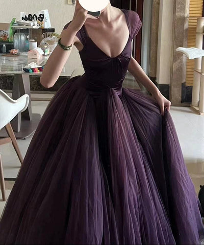 Off The Shoulder Tulle Prom Dress Purple Formal Gown Princess Birthday Dress P430