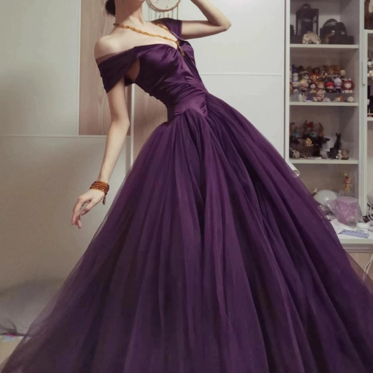 Off The Shoulder Tulle Prom Dress Purple Formal Gown Princess Birthday Dress P430