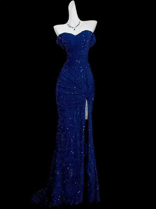 Off The Shoulder Royal Blue Mermaid Prom Dress Sequin Evening Dress P433