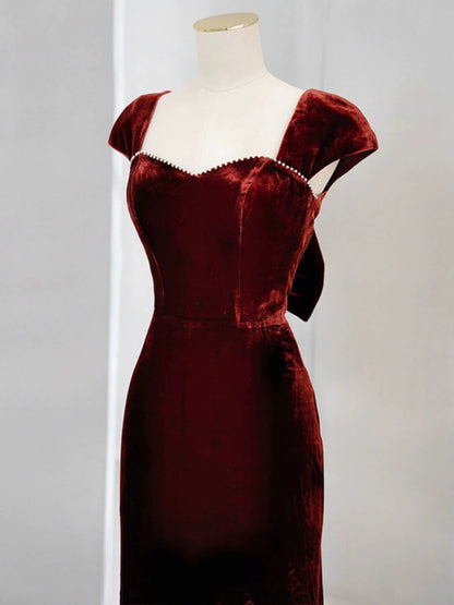 Burgundy Velvet Prom Dress Elegant Evening Dress Formal Dress  P435