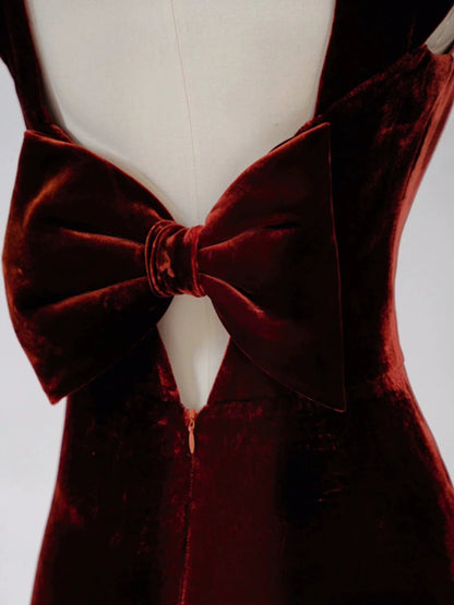 Burgundy Velvet Prom Dress Elegant Evening Dress Formal Dress  P435