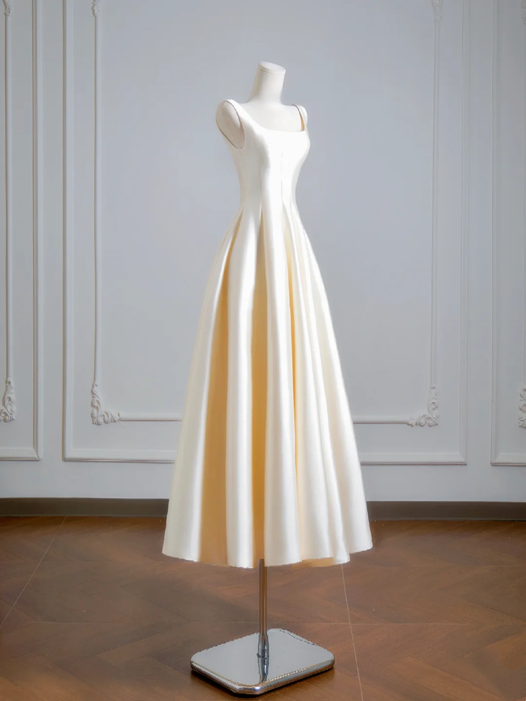 A Line Cream Satin Prom Dress French Style Formal Party Dress  P438