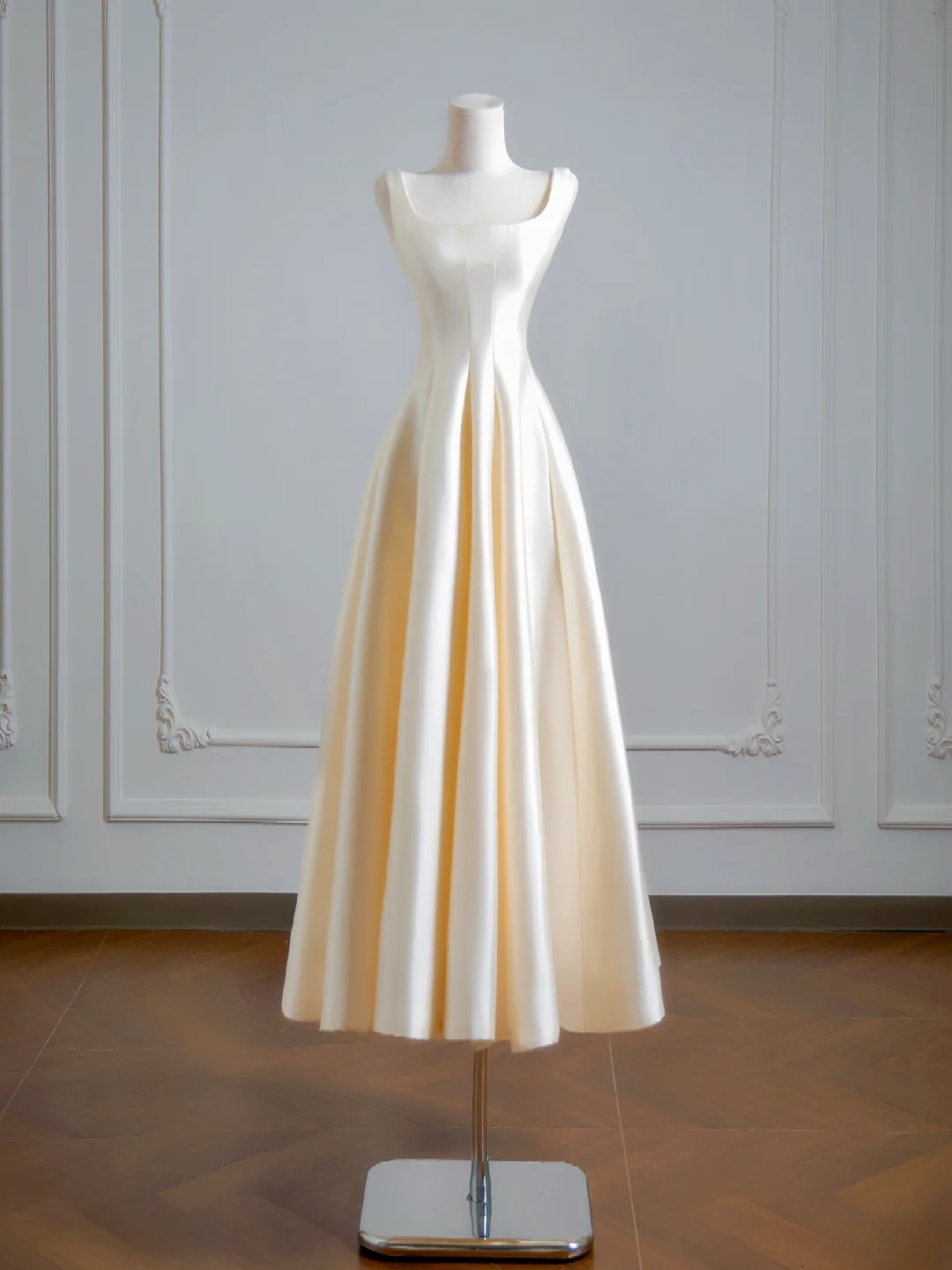 A Line Cream Satin Prom Dress French Style Formal Party Dress  P438