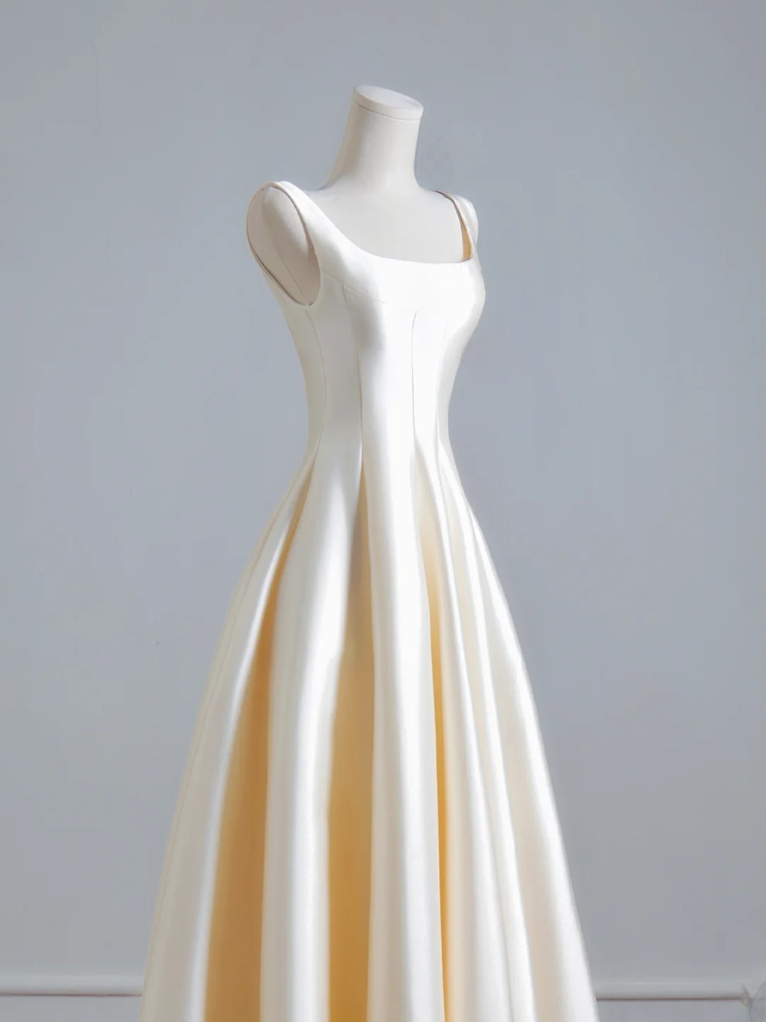 A Line Cream Satin Prom Dress French Style Formal Party Dress  P438