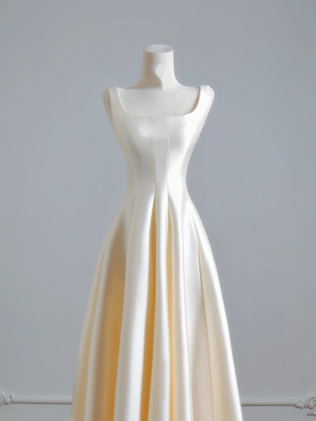 A Line Cream Satin Prom Dress French Style Formal Party Dress  P438