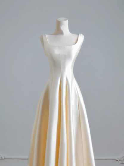 A Line Cream Satin Prom Dress French Style Formal Party Dress  P438