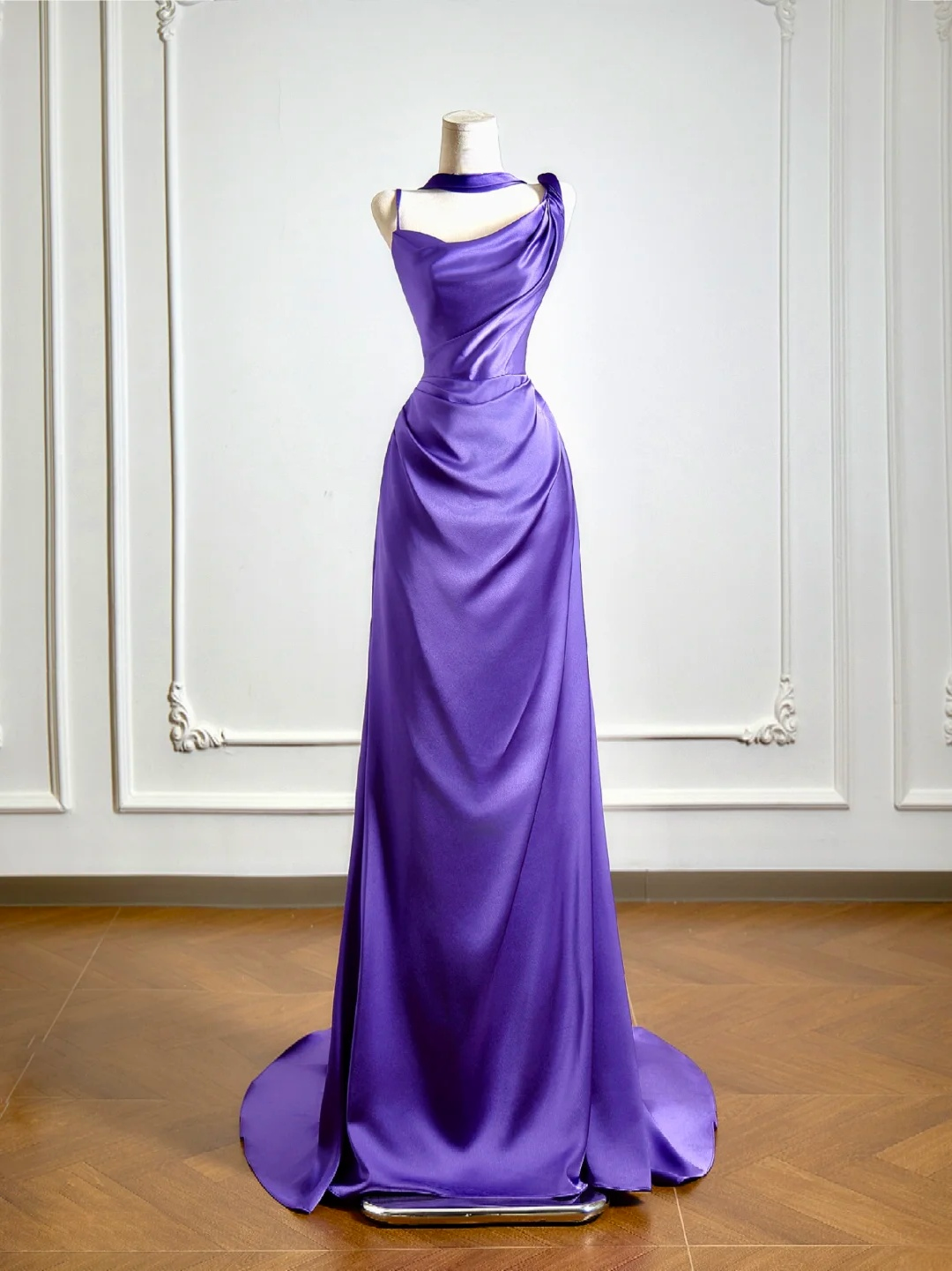 Purple Satin Long Peom Dress Formal Party Dress Evening Dress  P439