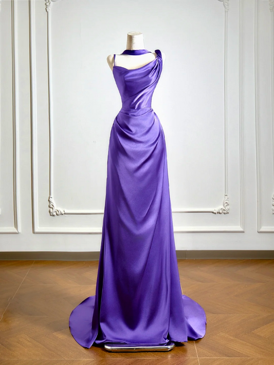 Purple Satin Long Peom Dress Formal Party Dress Evening Dress  P439