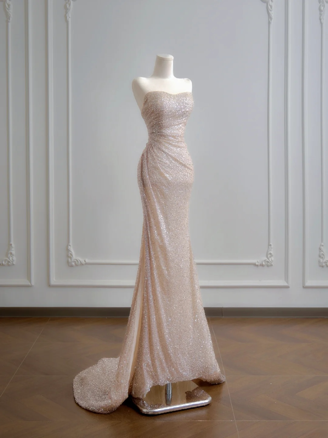 Champagne Sequin Mermaid Prom Dress Sexy Formal Dress Evening Gown  P442