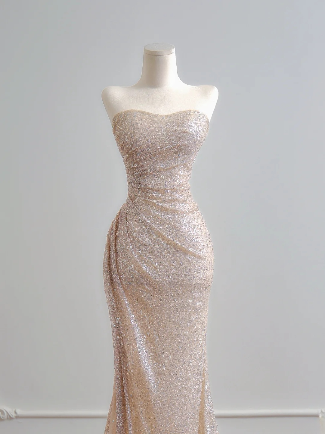 Champagne Sequin Mermaid Prom Dress Sexy Formal Dress Evening Gown  P442