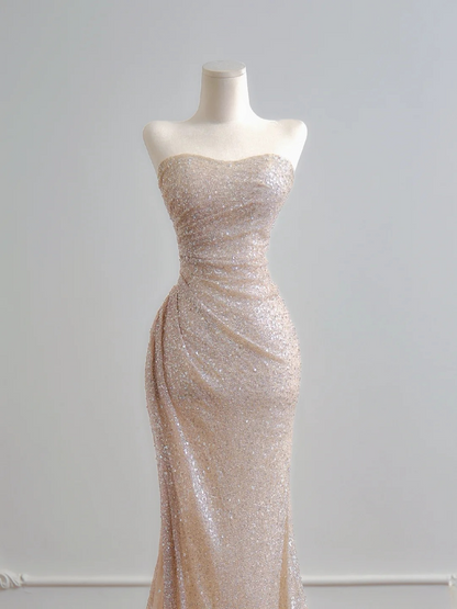 Champagne Sequin Mermaid Prom Dress Sexy Formal Dress Evening Gown  P442