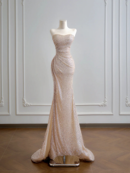 Champagne Sequin Mermaid Prom Dress Sexy Formal Dress Evening Gown  P442