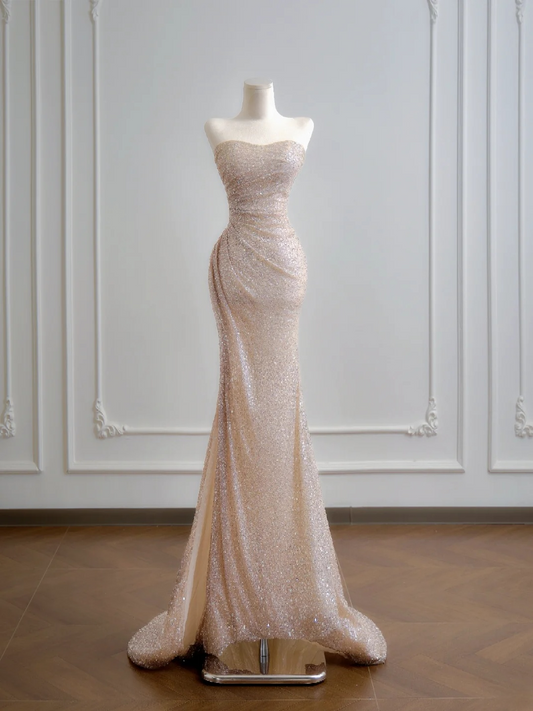 Champagne Sequin Mermaid Prom Dress Sexy Formal Dress Evening Gown  P442