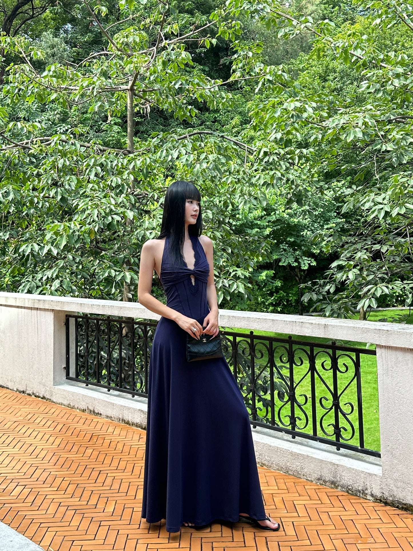 Halter Lace V Neck Black Prom Dress  A Line Evening Dress  P443