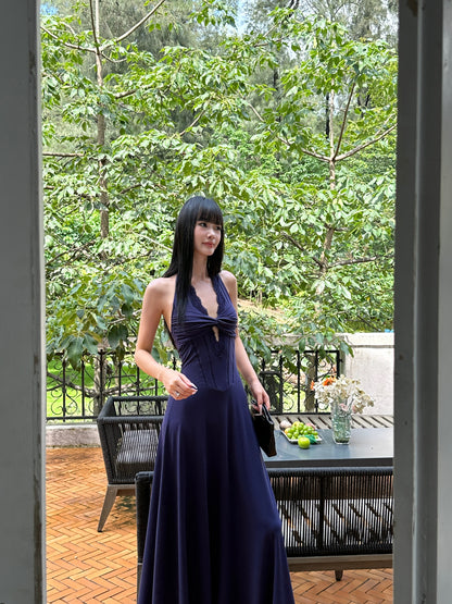 Halter Lace V Neck Black Prom Dress  A Line Evening Dress  P443