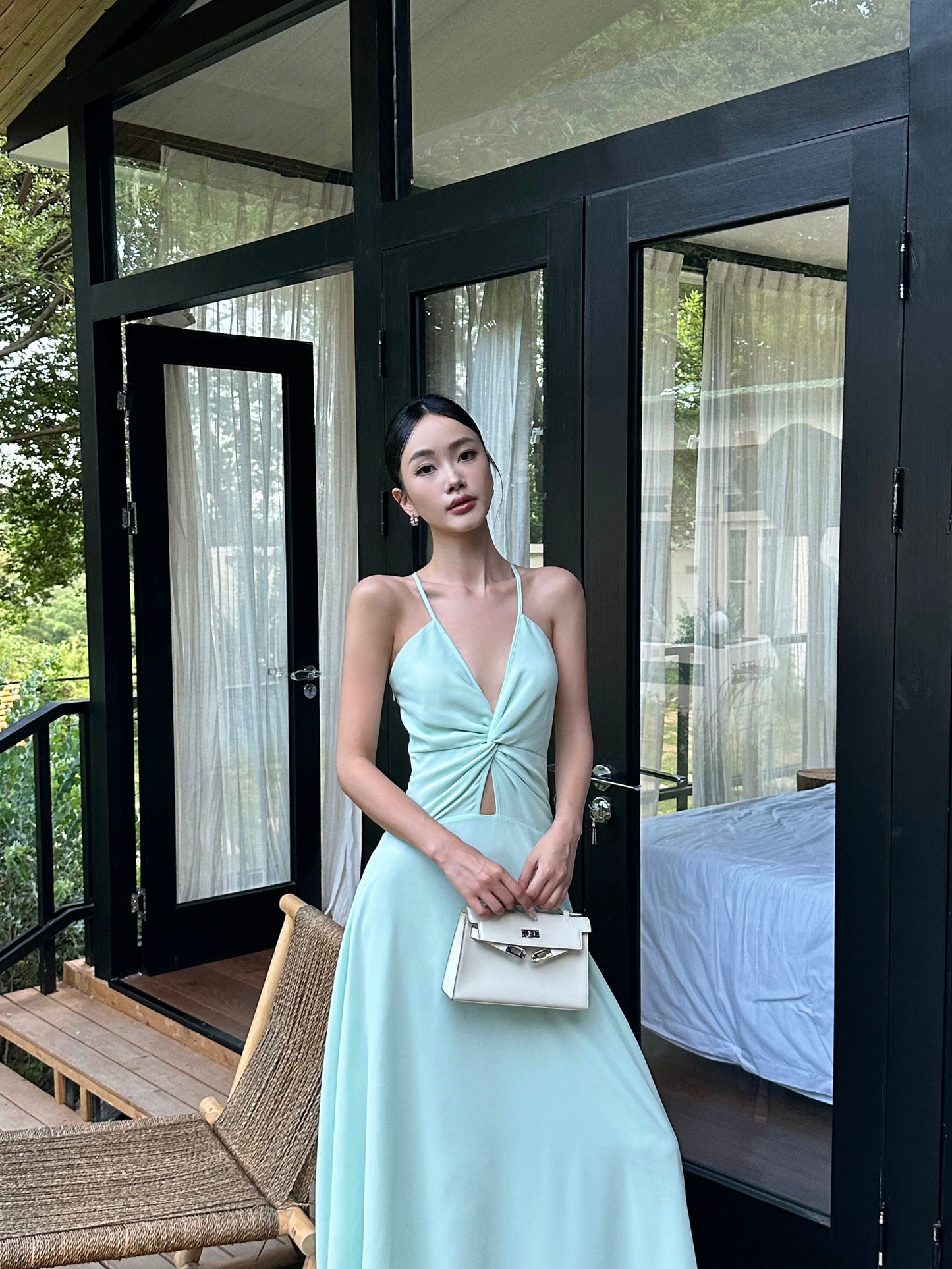 Green Mint Green Backless Wedding Guest Dress    P445