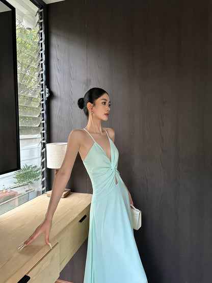 Green Mint Green Backless Wedding Guest Dress    P445