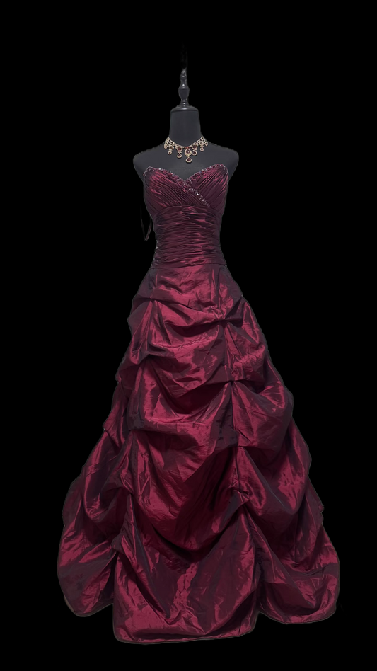 V Neck Dark Red Prom Dress Beading Formal Dress Evening Gown   P446