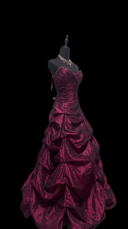 V Neck Dark Red Prom Dress Beading Formal Dress Evening Gown   P446