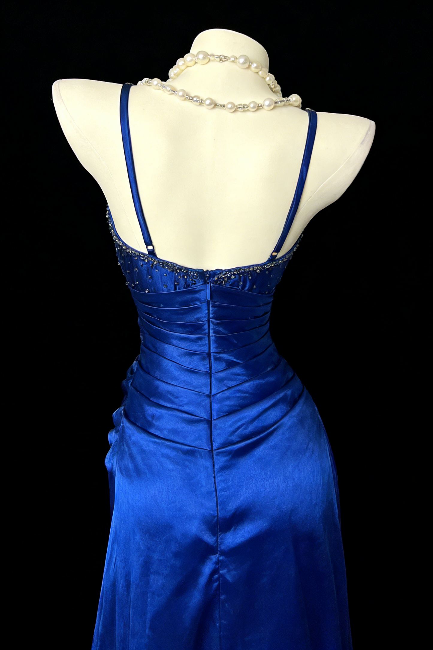 Spaghetti Strap Royal Blue Satin Prom Dress A Line Formal Dress  P449