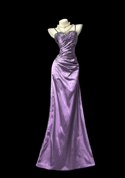 Spaghetti Strap Royal Blue Satin Prom Dress A Line Formal Dress  P449