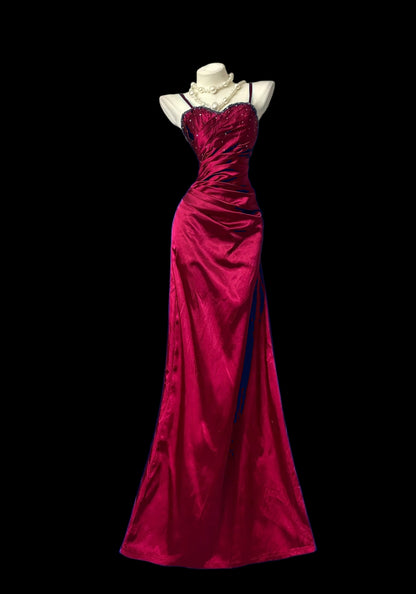 Spaghetti Strap Royal Blue Satin Prom Dress A Line Formal Dress  P449