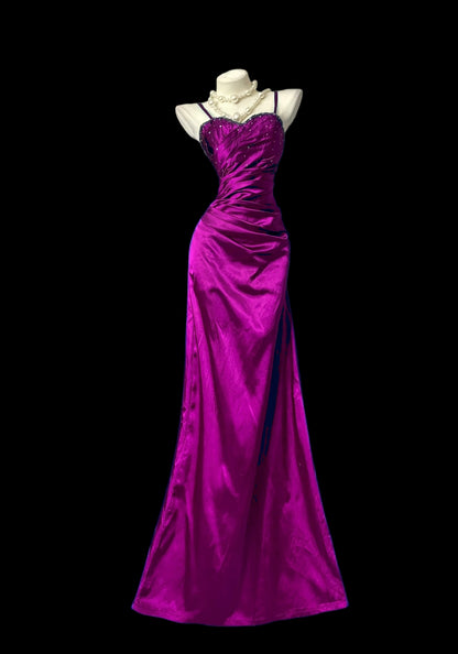 Spaghetti Strap Royal Blue Satin Prom Dress A Line Formal Dress  P449