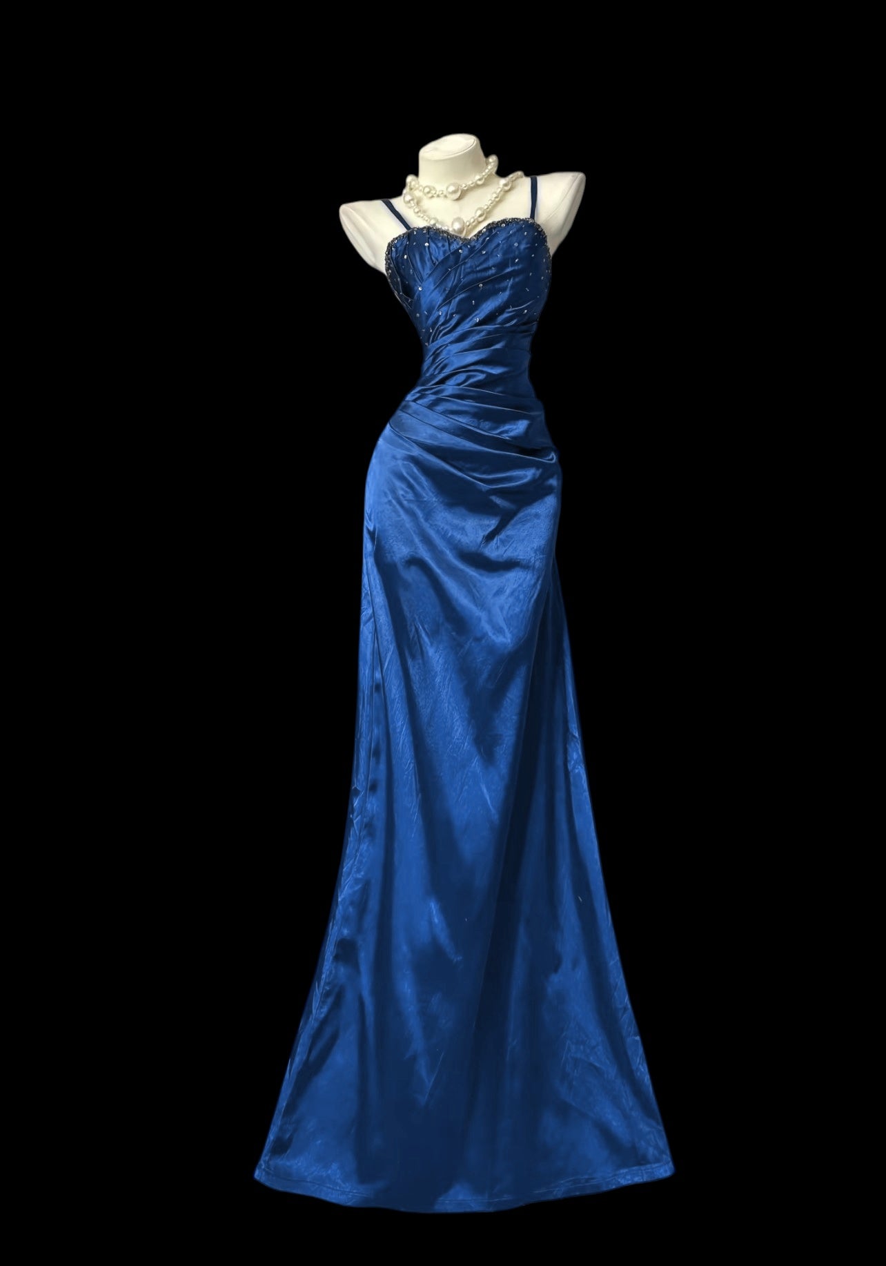 Spaghetti Strap Royal Blue Satin Prom Dress A Line Formal Dress  P449