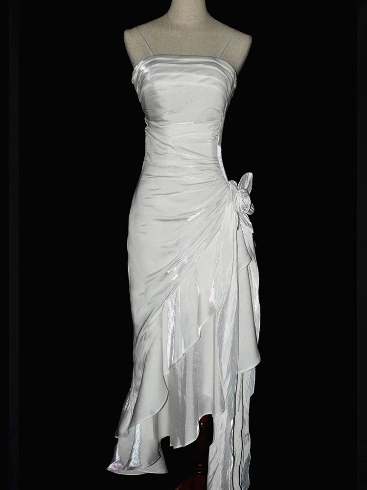 Spaghetti Strap Black Ruffle Prom Dress Formal Evening Dress  P451