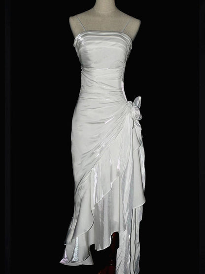 Spaghetti Strap Black Ruffle Prom Dress Formal Evening Dress  P451
