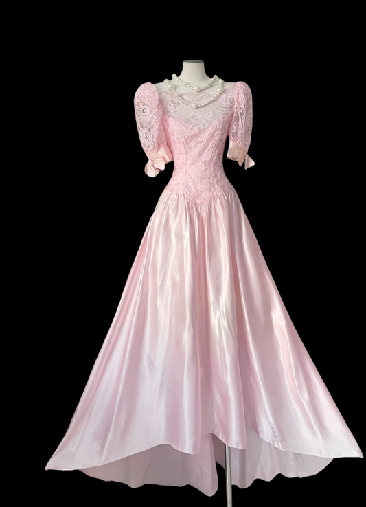 A Line Pink Princess Dress With Mid Sleeves A Line Formal Dress  P456