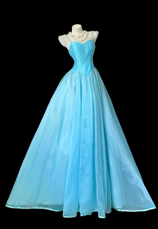 Spaghetti Strap Blue Prom Dress A Line Organza Party Dress  P460