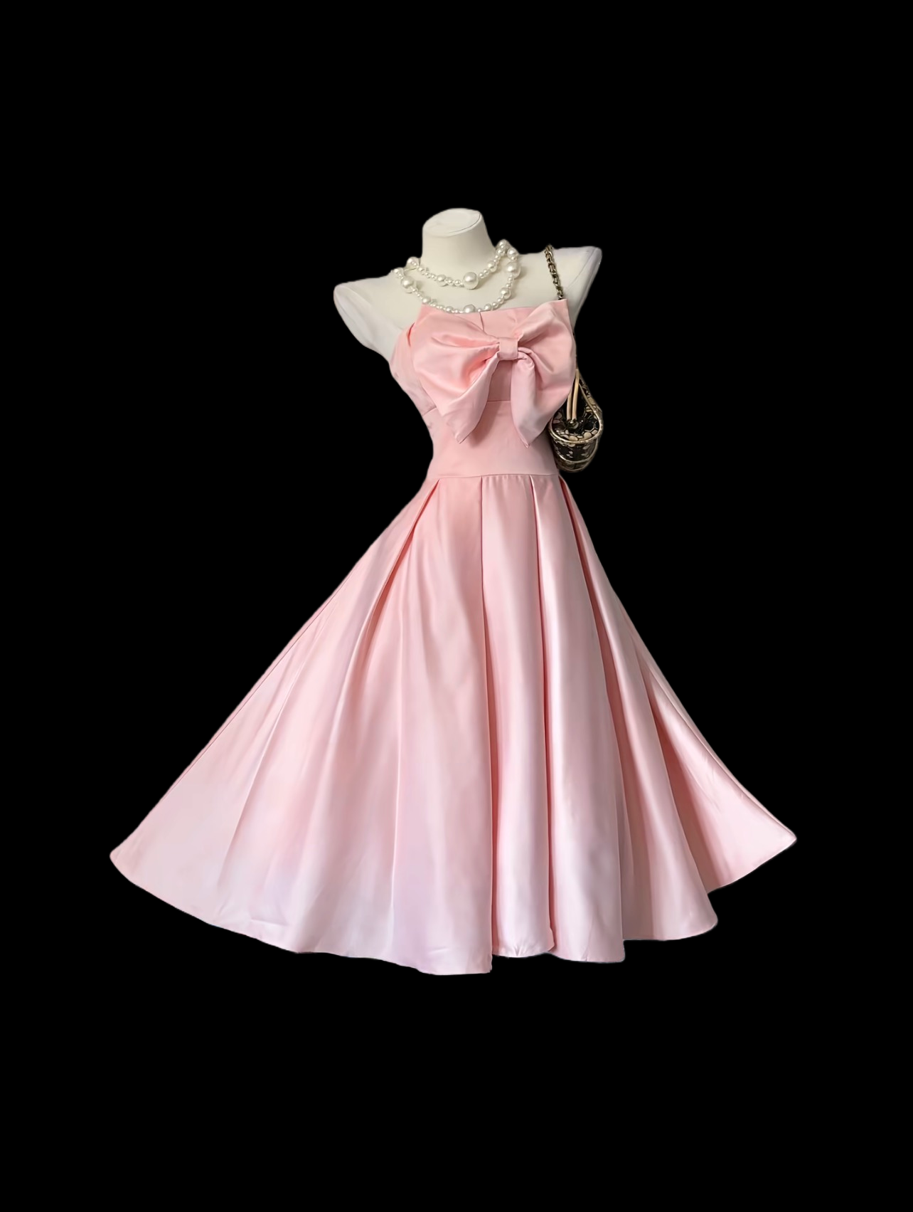 Strapless Pink Birthday Dress A Line Formal Party Dress With Bow  P462