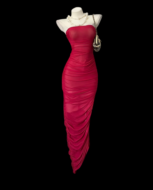 Strapless Red Sheath Evening Dress Birthday Outfit  P465
