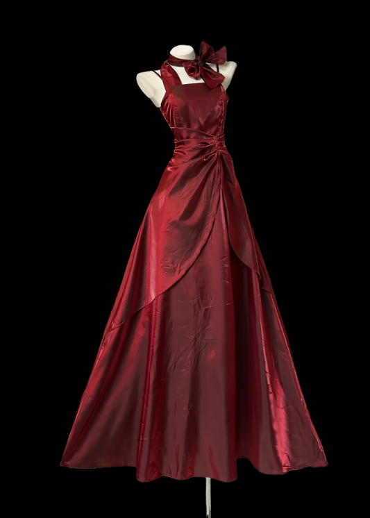 V Neck Halter Burgundy Prom Dress A Line Formal Evening Dress P467