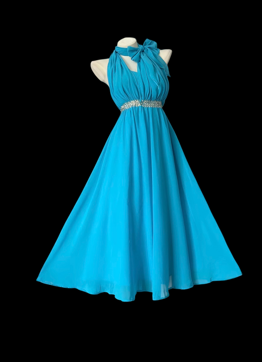 Halter Blue Chiffon Short Dress A Line Formal Party Dress P468