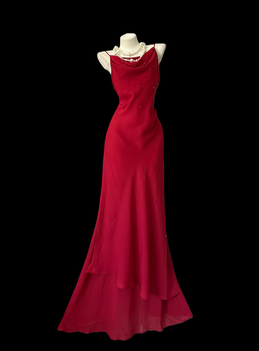 Spaghetti Strap Red Mermaid Prom Dress Formal Evening Dress P470